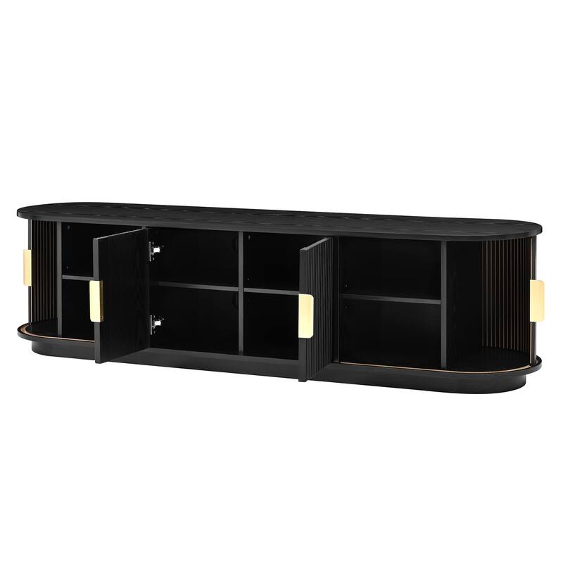 Fluted Sliding Door TV Stand & Coffee Table Set, Wooden Media Cabinet TV Console for TVs up to 75", 3-Piece Living Room Set