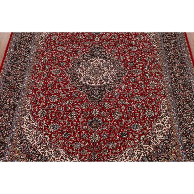 Red Traditional Kashan Turkish Rug Machine Made Oriental Carpet - 9'9" x 12'11"