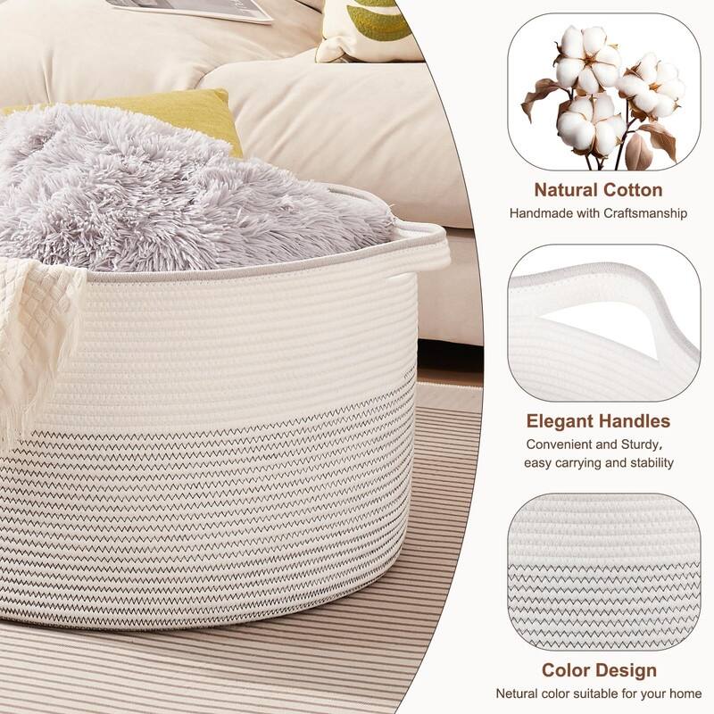 Large Woven Storage Basket with Handles - Cotton Rope, 22.8"x13"