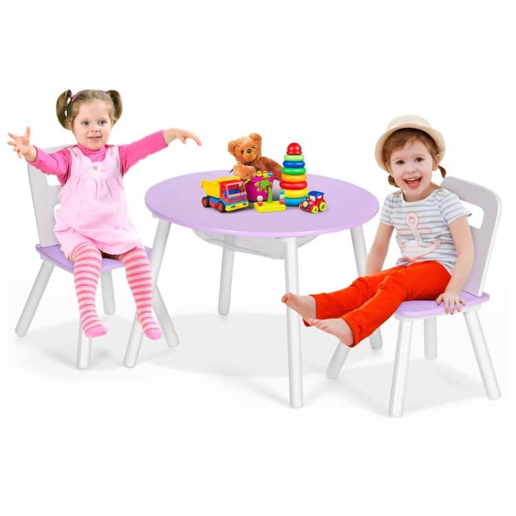 Wood Activity Kids Table and Chair Set with Center Mesh Storage for Snack Time and Homework - 23.5" x 23.5" x 17.5" (L x W x H)