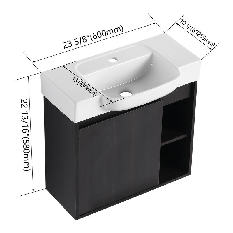 Bathroom Vanity With Sink In 24/28 Inch, Floating Bathroom Vanity With Soft Close Door