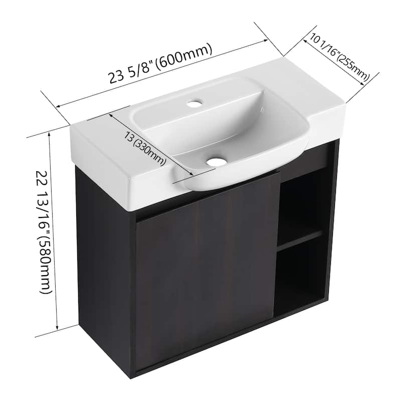 Beingnext 24"/28" Bathroom Vanity with Sink, Floating Bathroom Vanity with Soft Close Door and Shelf