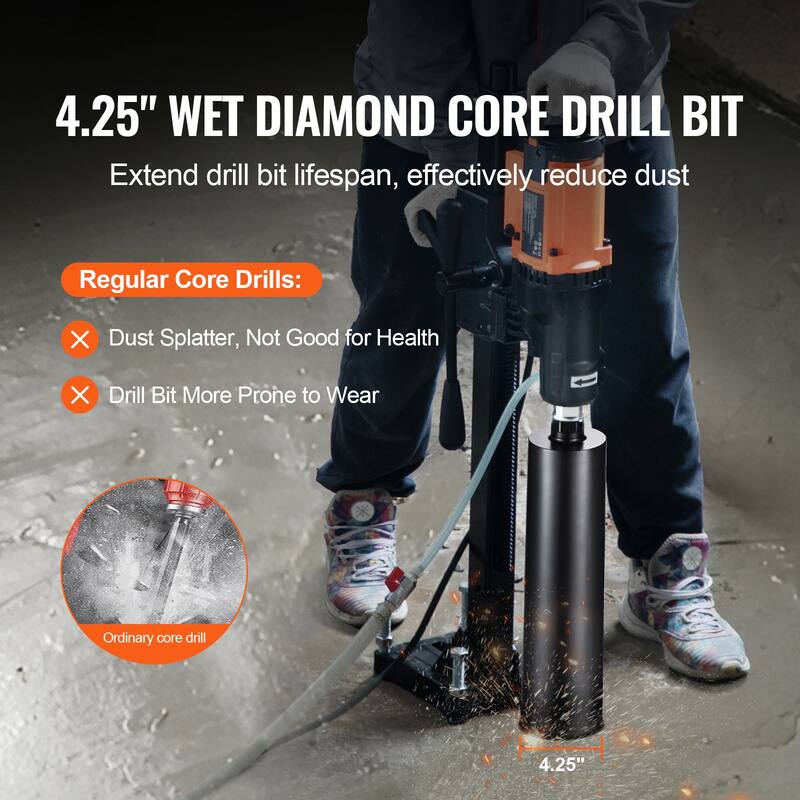 Core Drill Bit, 4.25" Wet Diamond Core Drill Bits, 14" Drilling Depth Concrete Core Drill Bit with Saw Blade