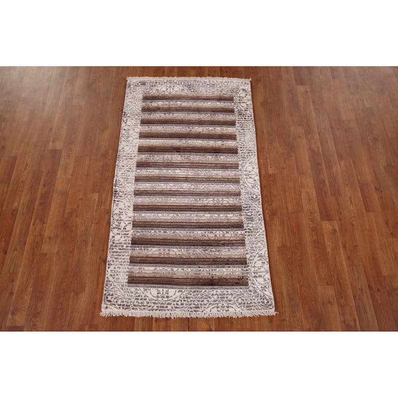 Striped / Abstract Oriental Accent Rug Handmade Wool Carpet - 2'8" x 5'0"
