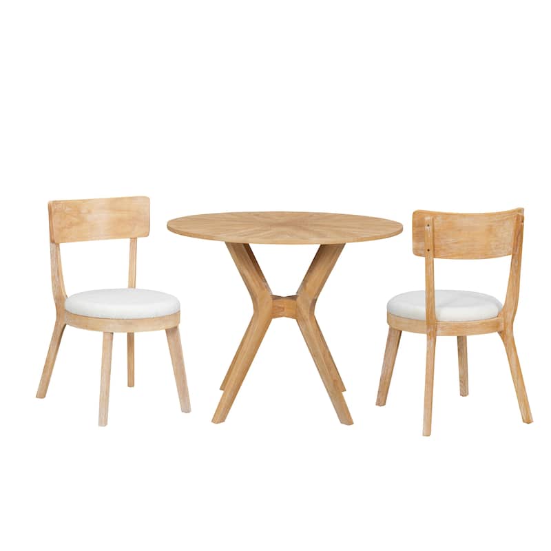 Modern 39.4" Round Dining Table Set with 2 Chairs, Intersecting Wooden Legs, Rubberwood & Plywood Construction
