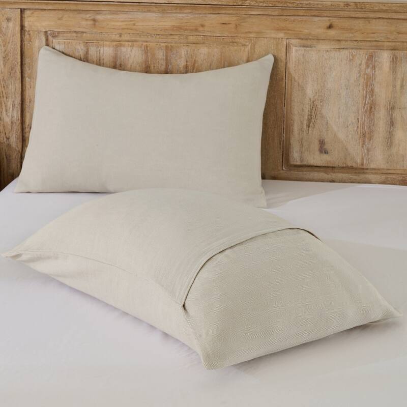 Wholinens Stone Washed Linen Cotton Blend Duvet Cover Set, Herringbone Design