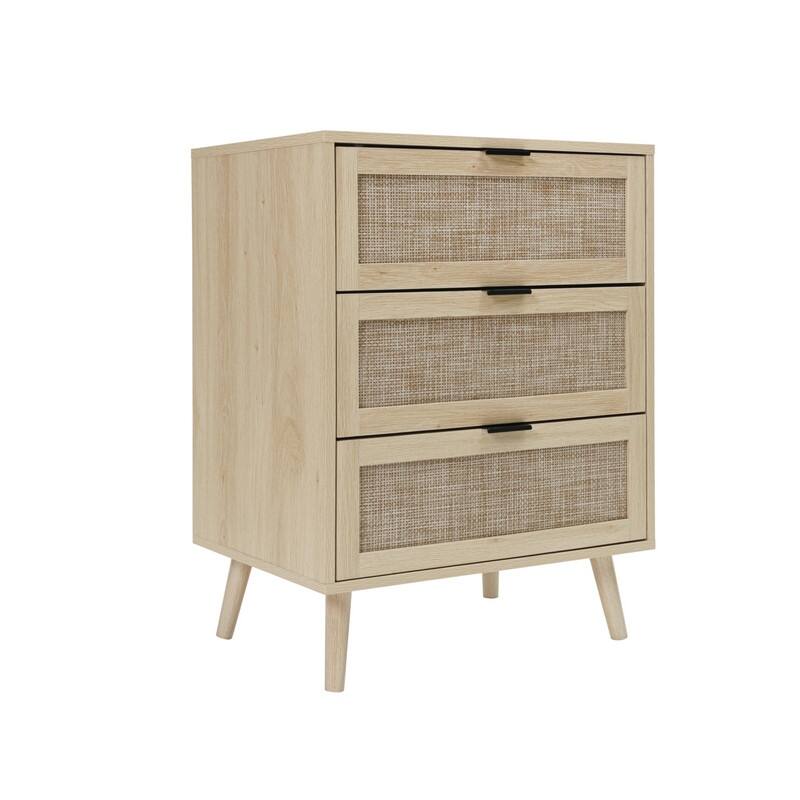 Wood Storage Cabinet with 3 Engineered Rattan Drawer Suitable for Bedroom,Living Room,Study