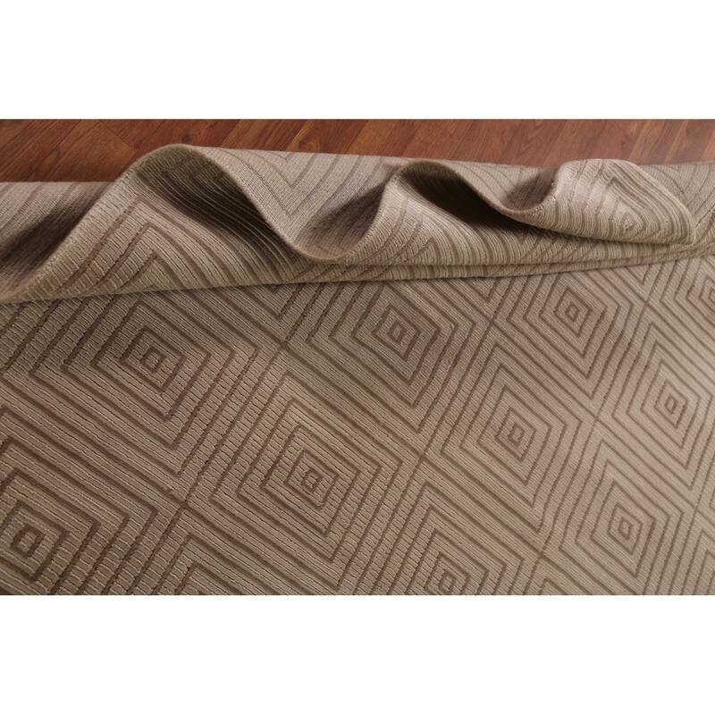 All-Over Geometric Nepalese Modern Area Rug Hand-Knotted Wool Carpet - 6'0"x 8'7"
