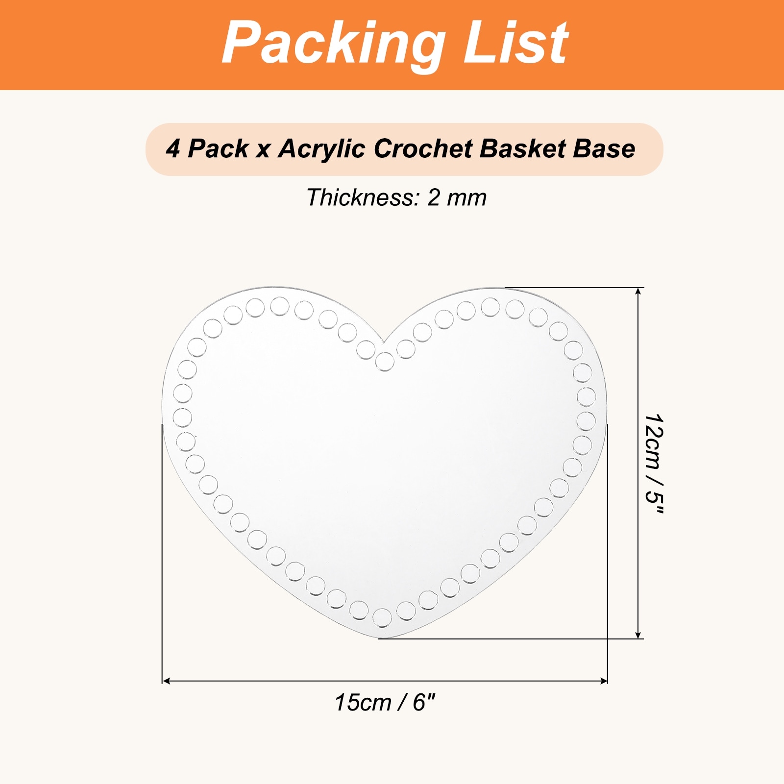 Crochet Basket Bottoms Heart Acrylic Base for Crochet - Transparent