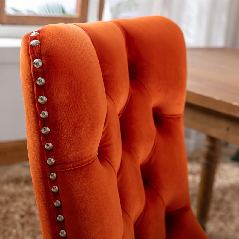 Modern Set of 2 Velvet Tufted Dining Chair with Wood Legs and Nailhead Trim
