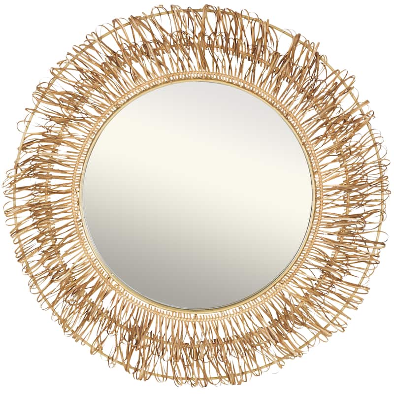 Rattan Handmade Woven Looped Room Wall Mirror - Brown - Roche River Decor - Brown