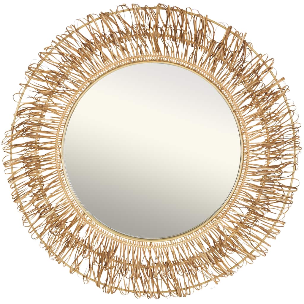 Rattan Handmade Woven Looped Room Wall Mirror - Brown - Roche River Decor