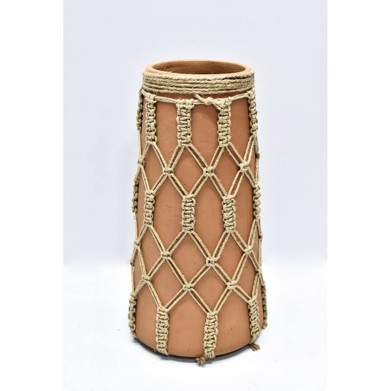 Vase Lg Mud & Rope Natural Finish Dia 6.5" & H 12.5" - NATURAL - Brown