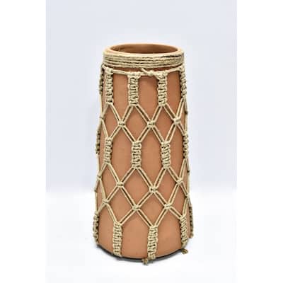 Vase Lg Mud & Rope Natural Finish Dia 6.5" & H 12.5" - NATURAL