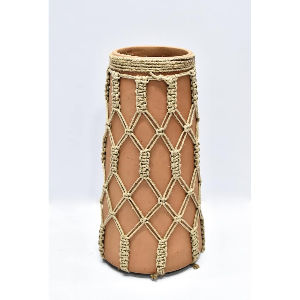 Vase Lg Mud & Rope Natural Finish Dia 6.5" & H 12.5" - NATURAL