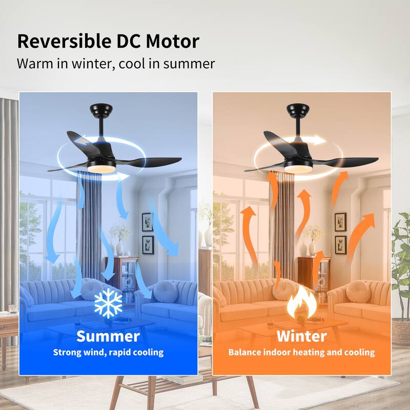 Reversible 6-Speed DC Motor Ceiling Fan with Smart App Control, Flush Mount Ceiling Fan with Color-Changing LED Light