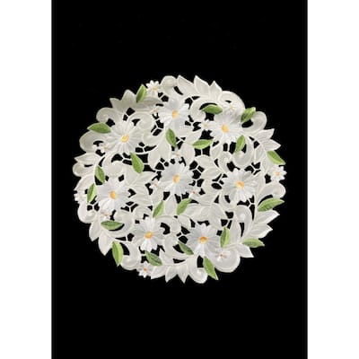 Margarita Embroidered Cutwork Round Placemat, 16-Inch diameter Table Linen Decor, Water Resistance, Machine Wash safe - 16"