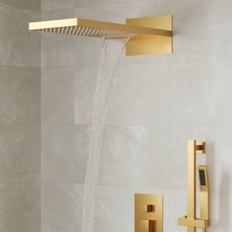 Dual-Function Wall Mounted Waterfall & Rainfall Shower Faucet Set With Rough-In Valve - 22"*10"