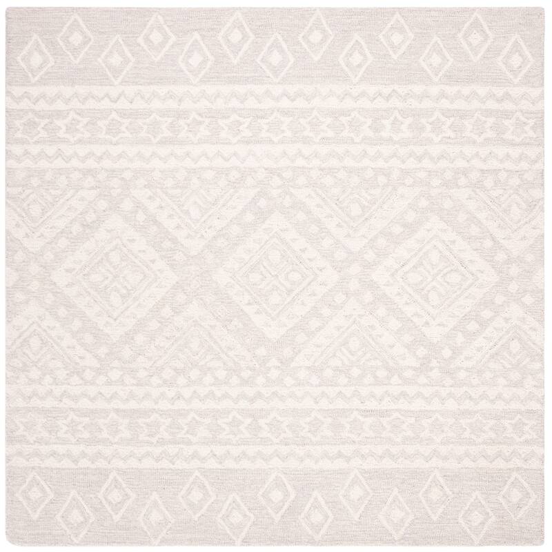 SAFAVIEH Handmade Micro-Loop Kobie Wool Rug - 5' Square - Grey/Ivory