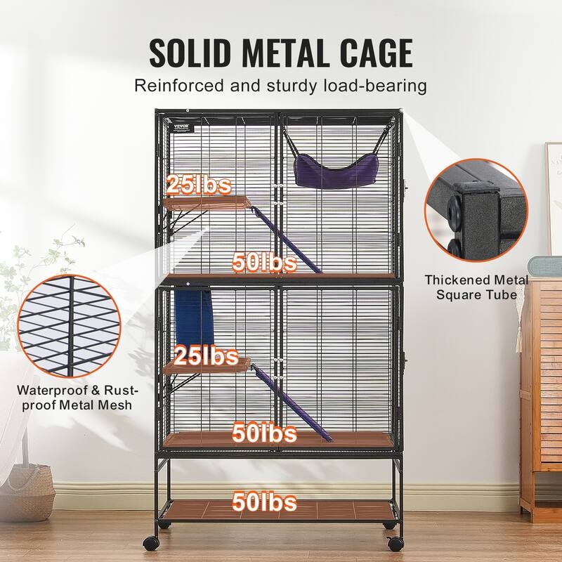 Rolling Metal Ferret Cage Small Animal Cage for Pet Rats, Hamster, Guinea Pig, Chinchilla, Squirrel, Hedgehogs, Bunny