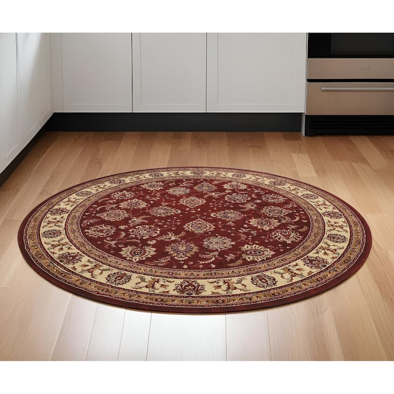 HomeRoots Oriental Traditional Runner Area Rug - Brown/Red - 70.87 in. x 70.87 in.  x 0.43 in. - Round