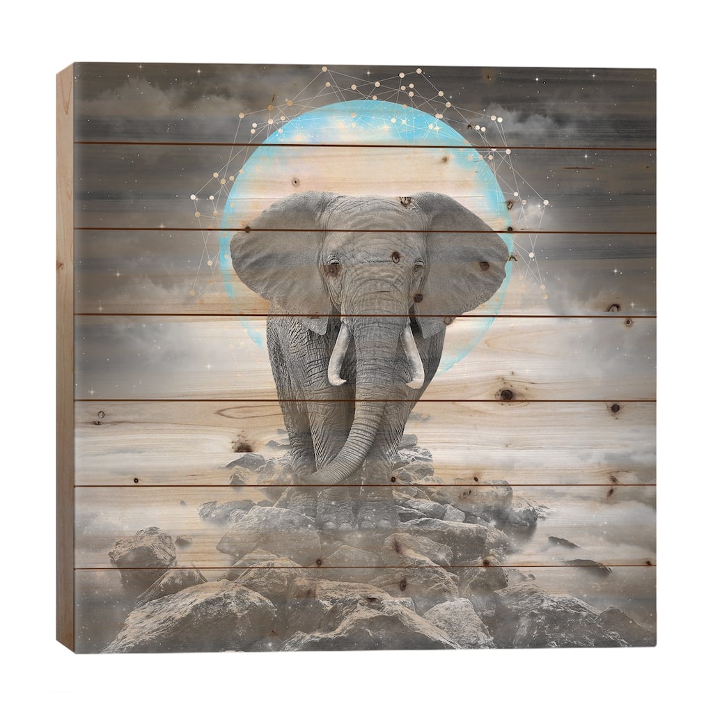 Elephant - On Rocks Color Moon Print On Wood by Soaring Anchor Designs - Multi-Color