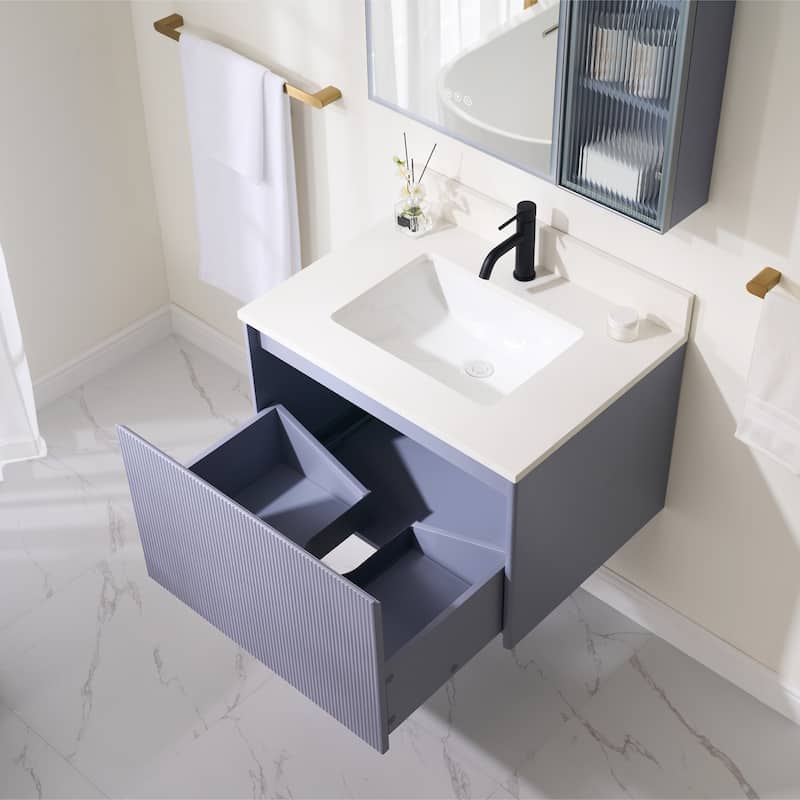 20'' H Modern Wall-Mount Bathroom Vanity With White Quartz Top and Single Sink
