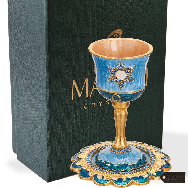 Tall 5" Kiddush CupSet w/Stem-Tray Embellished w/Crystals