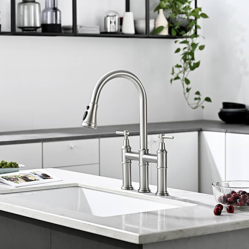 8-in Widespread Pull Down Kitchen Spray in Matte Black,Brushed Nickel - Brushed Nickel