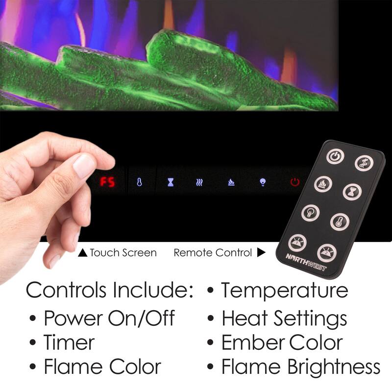 Hastings Home 72-Inch Black Wall Mount Electric Fireplace with 10 Ember Bed Colors