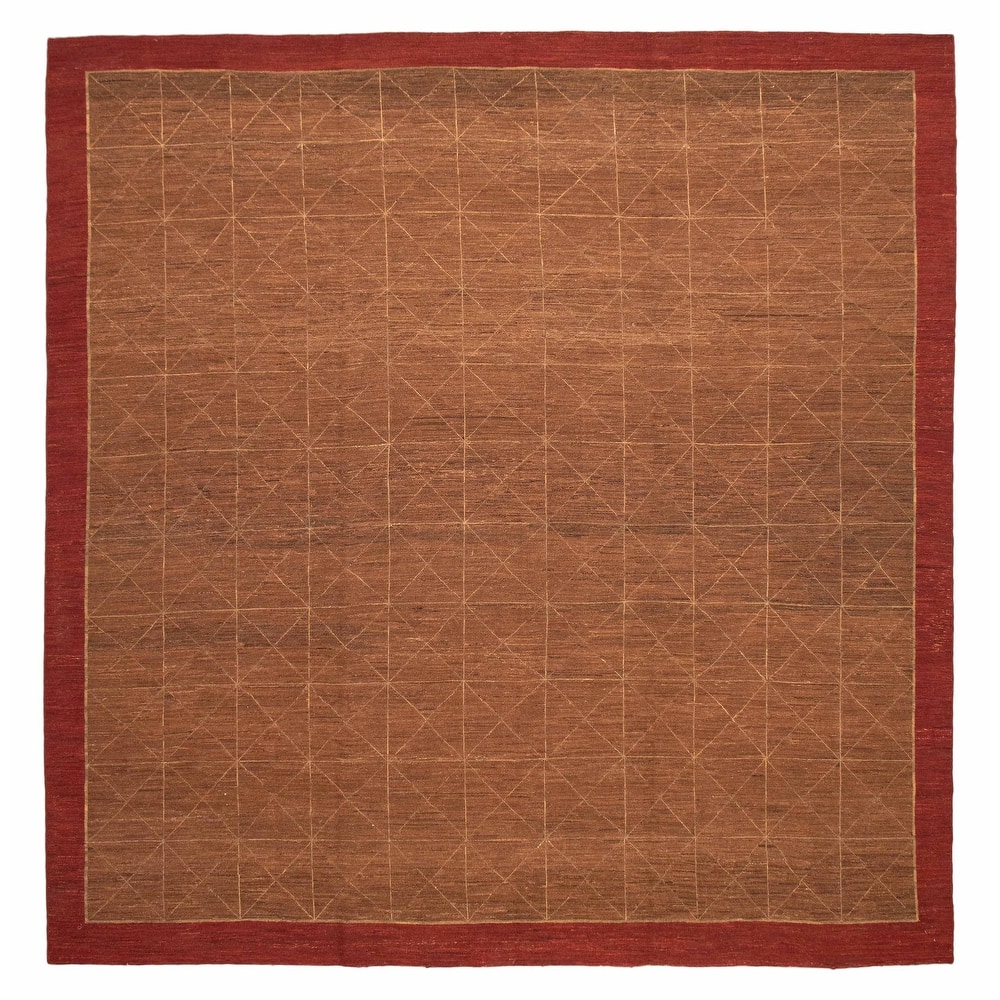 ECARPETGALLERY Flat-Weave Lahor Finest Brown Wool Tapestry Kilim - 12'9 x 13'1