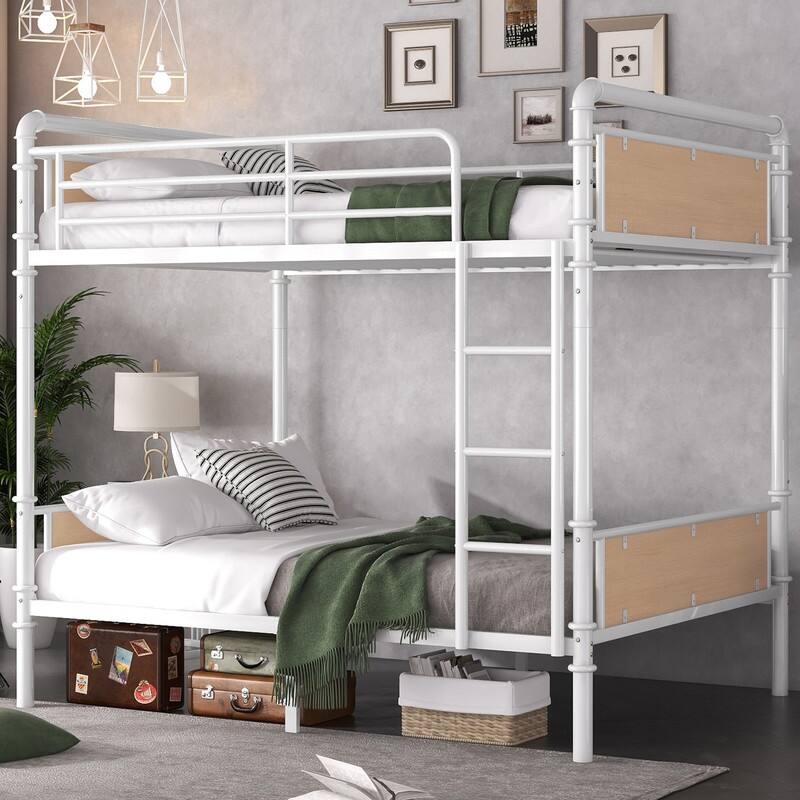 Twin XL Over Twin XL Bunk Beds , Industrial Heavy-Duty 2 in 1 Twin XL Bunk Bed with Ladder and Slats Support, High Guard Rail