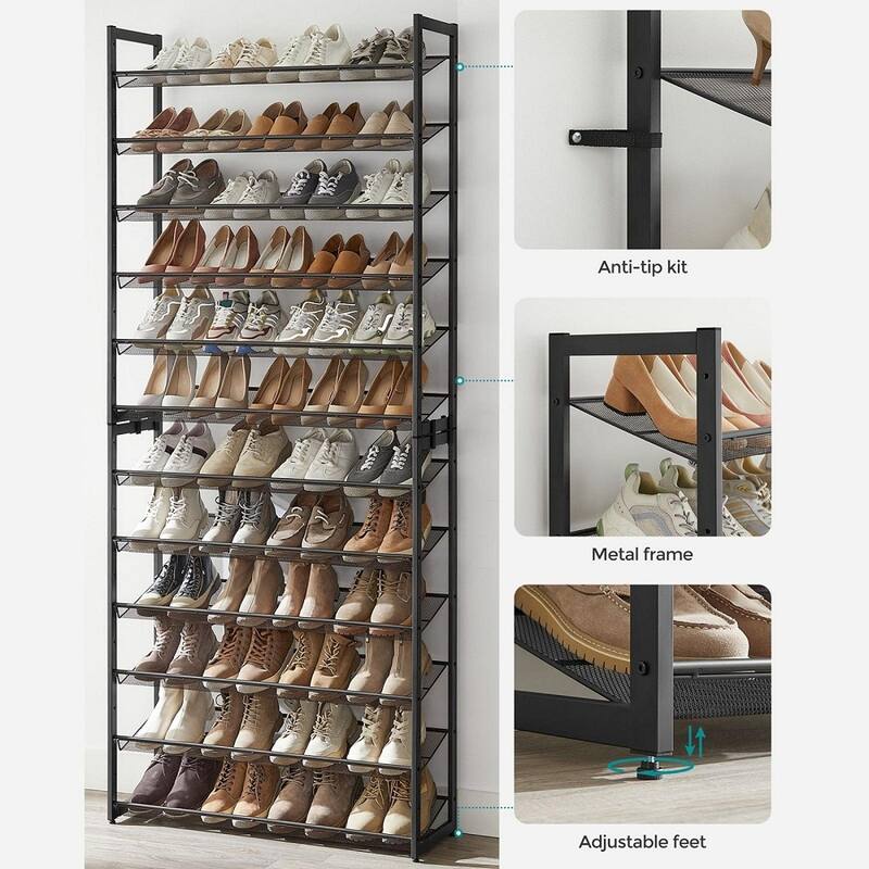 Tall 12-Tier Shoe Rack with Adjustable Shelves and Heavy-Duty Steel Frame for Boots Heels Sneakers - 12.1''D x 36.4''W x 86.6''H