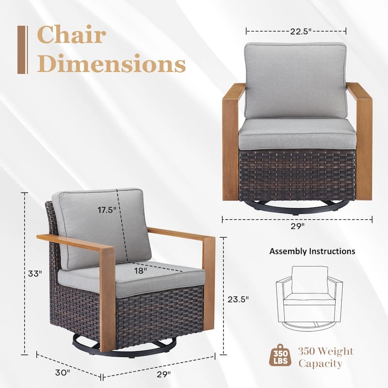Outdoor Wicker Swivel Rocking Chairs - Brown