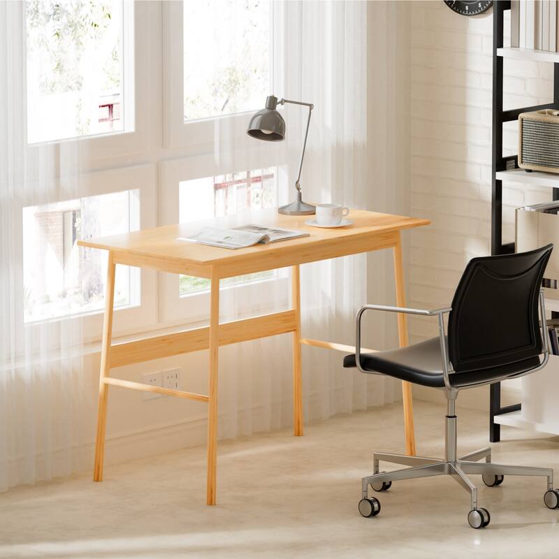 Solid Wood Modern Simple Work Desk Bamboo Writing Desk for Home Office, Gaming Desk Study Table
