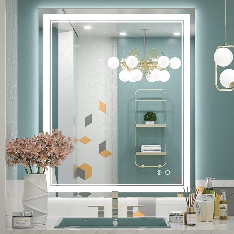 KEONJINN LED Bathroom Vanity Mirror, Wall Mounted Anti-Fog Dimmable Mirror - 30x36