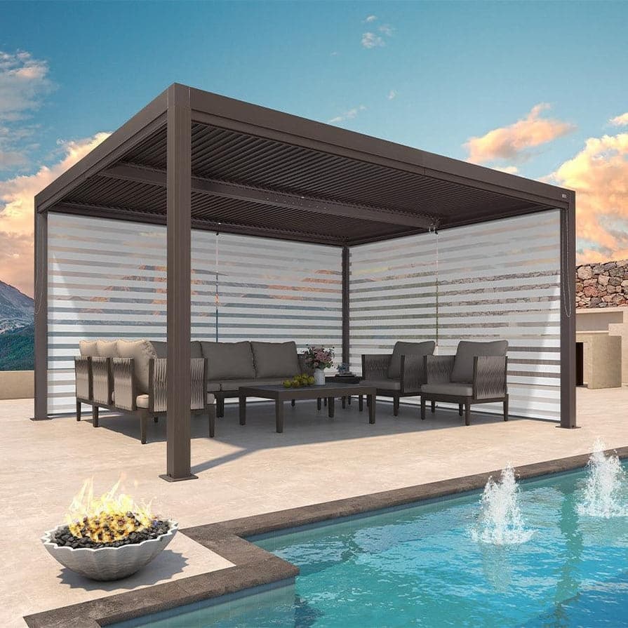 PURPLE LEAF Bronze Louvered Pergola with Adjustable Roof for Deck Backyard Garden Hardtop Gazebo