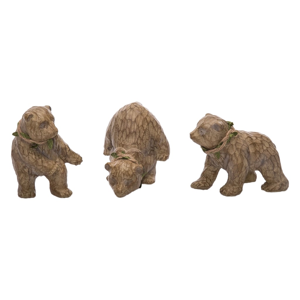Transpac Resin Wood Carved Bear Figurine Set of 3 Christmas Home Decorations