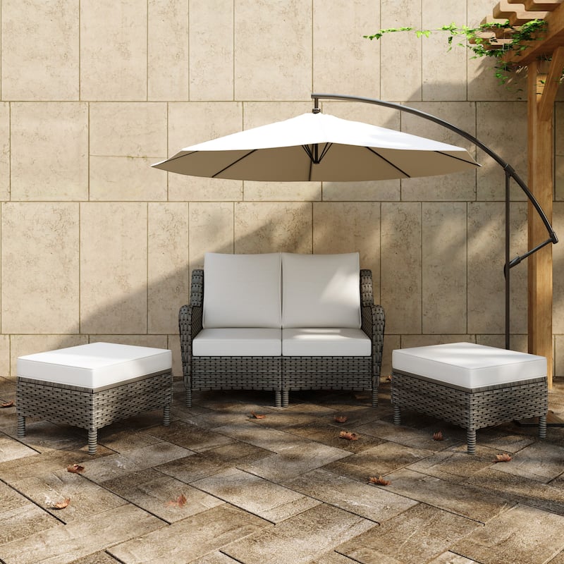 4-piece Outdoor Rattan Sectional Sofa Set With Cushion - Brown Frame - Beige/Brown
