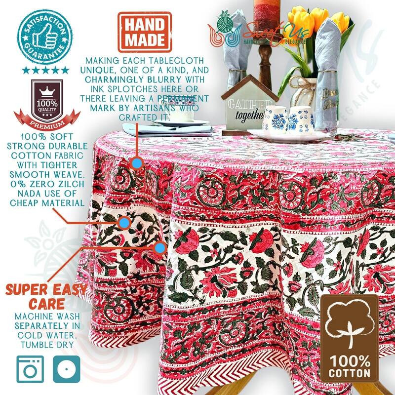 Romantic Floral Block Print Tablecloth Collection