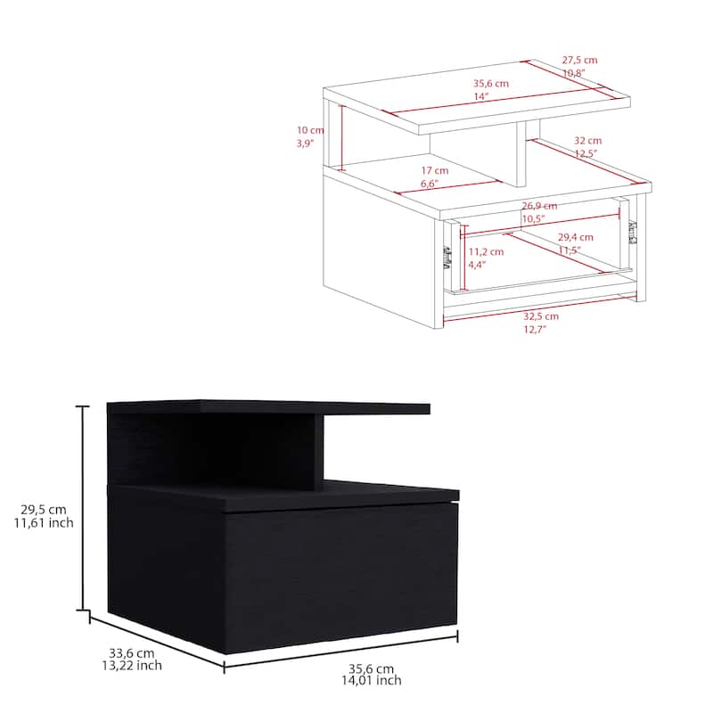 Floating Nightstand , End Table, Side Table Drawer, Open Top Shelves