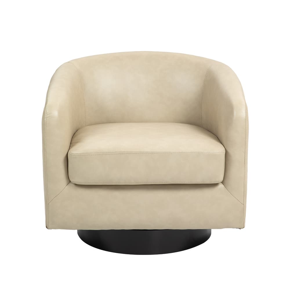 Faux Leather Accent Barrel Chair with Swivel Base