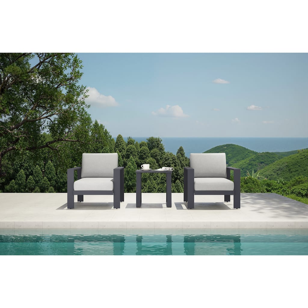 3-Piece Outdoor Patio Bistro Set with Gray Cushions