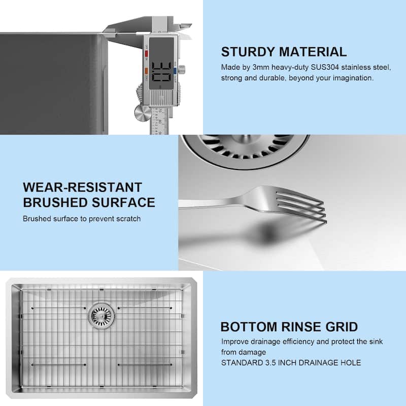 Mega Casa 30'' Undermount Single Bowl Handmade Sink, Stainless Steel Kitchen Sink, Sliver