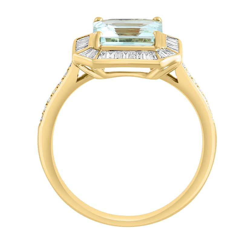 EFFY 14K Gold Baguette Diamond,Aquamarine Emerald Cut Ring