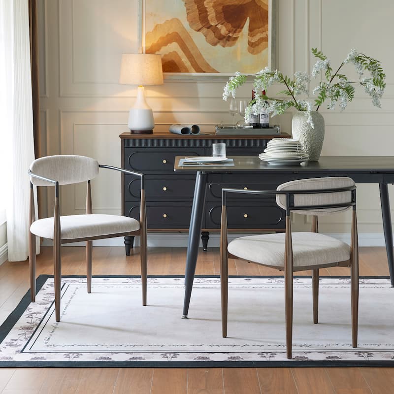 Modern Industrial Elmore Upholstered Dining Chairs (Set of 2) with Iron Frame by Christopher Knight Home - Beige/ Black/Coffee Gold