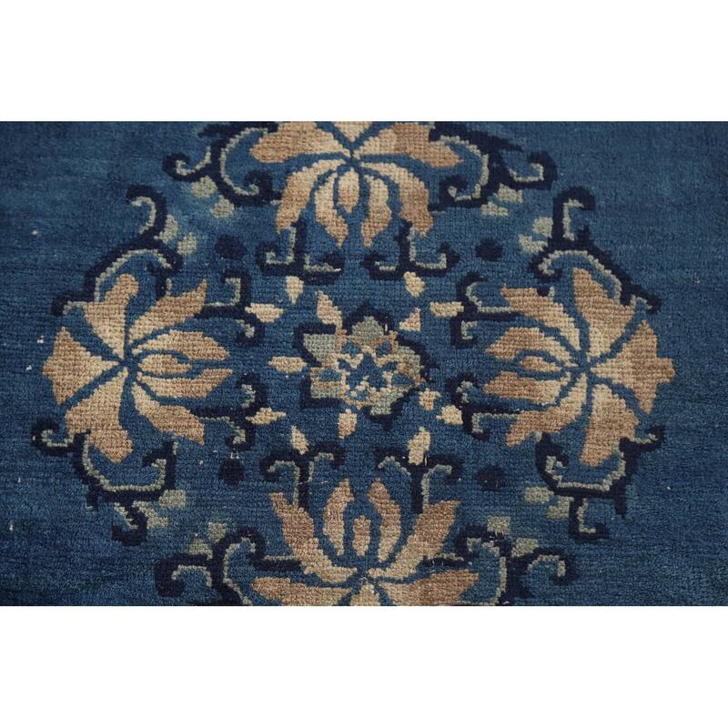 Vegetable Dye Blue Art Deco Chinese Antique Rug Handmade Wool Carpet - 3'1"x 5'9"