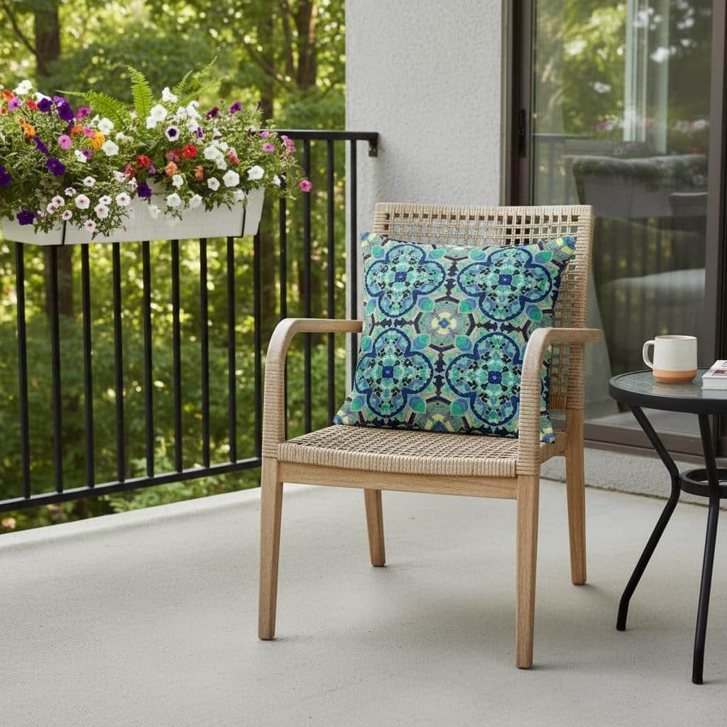 HomeRoots Set of Two 16" X 16" Blue and Green Blown Seam Floral Indoor Outdoor Throw Pillow - 16.00' X '16.00' X '5.00