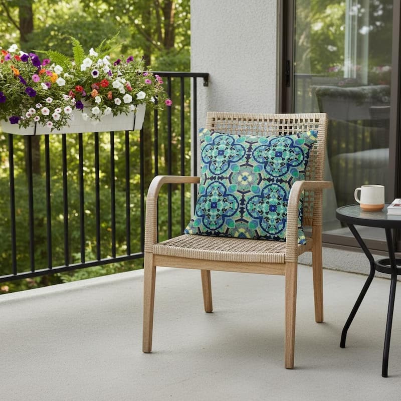 HomeRoots Set of Two 16" X 16" Blue and Green Blown Seam Floral Indoor Outdoor Throw Pillow - 16.00' X '16.00' X '5.00 - Blue/Green - 16.00' X '16.00' X '5.00