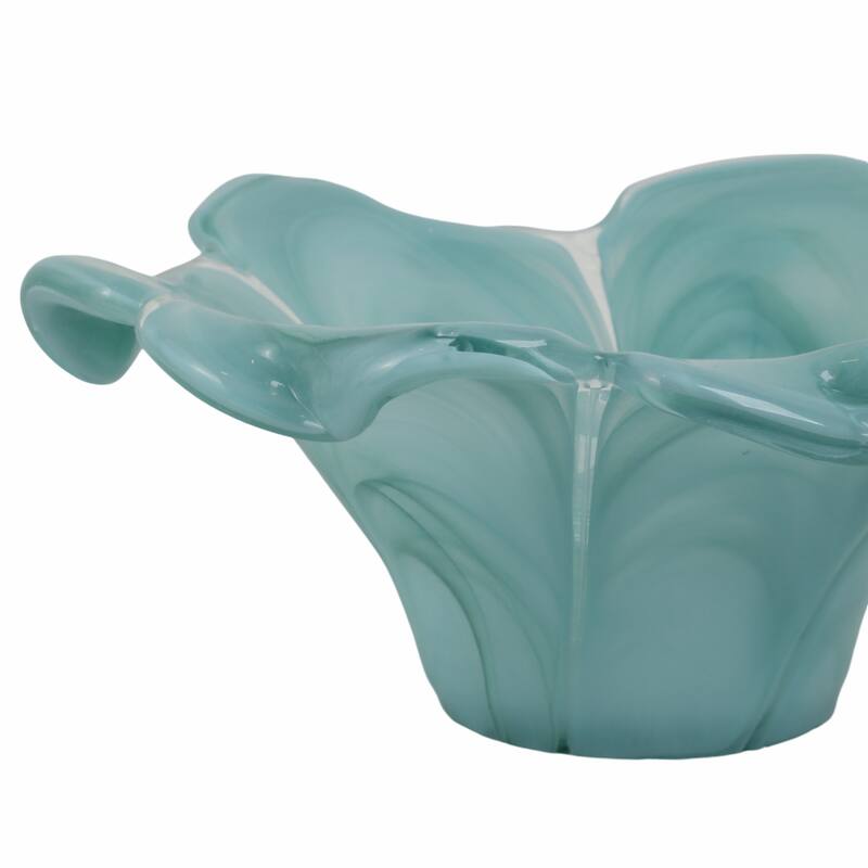 Swirl Flower-Shaped Glass Decorative Accent Bowl Home Decor -Blue